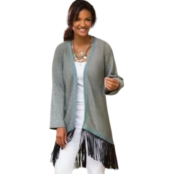 SOFT Surroundings Boho Fringe Cardigan Tunic Wool Blend Size Large - Picture 1 of 16